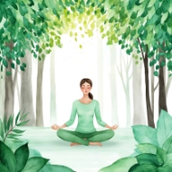 illustration of woman meditating in forest