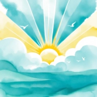 illustration of sun partially obscured by clouds with sunbeams