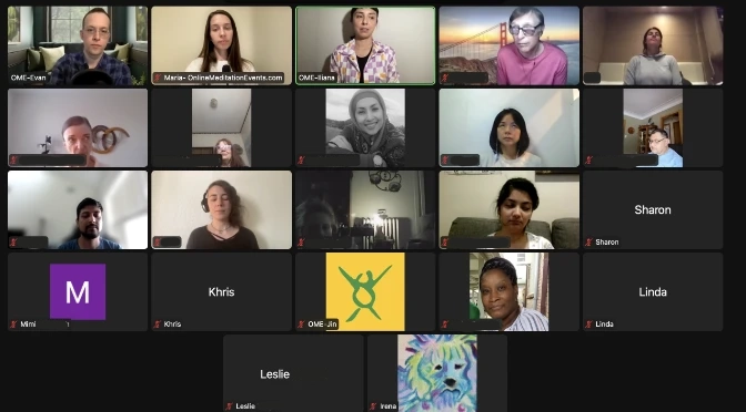 online meditation session with people on zoom