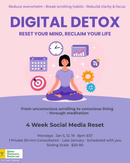 Digital Detox - Reset you mind, reclaim your life - 4 week social media reset - Mondays Jan 5, 12, 19 - 8PM EST